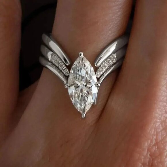 3 Carat Marquise Lab Diamond Ring in 14K White Gold - Picture 1 of 4